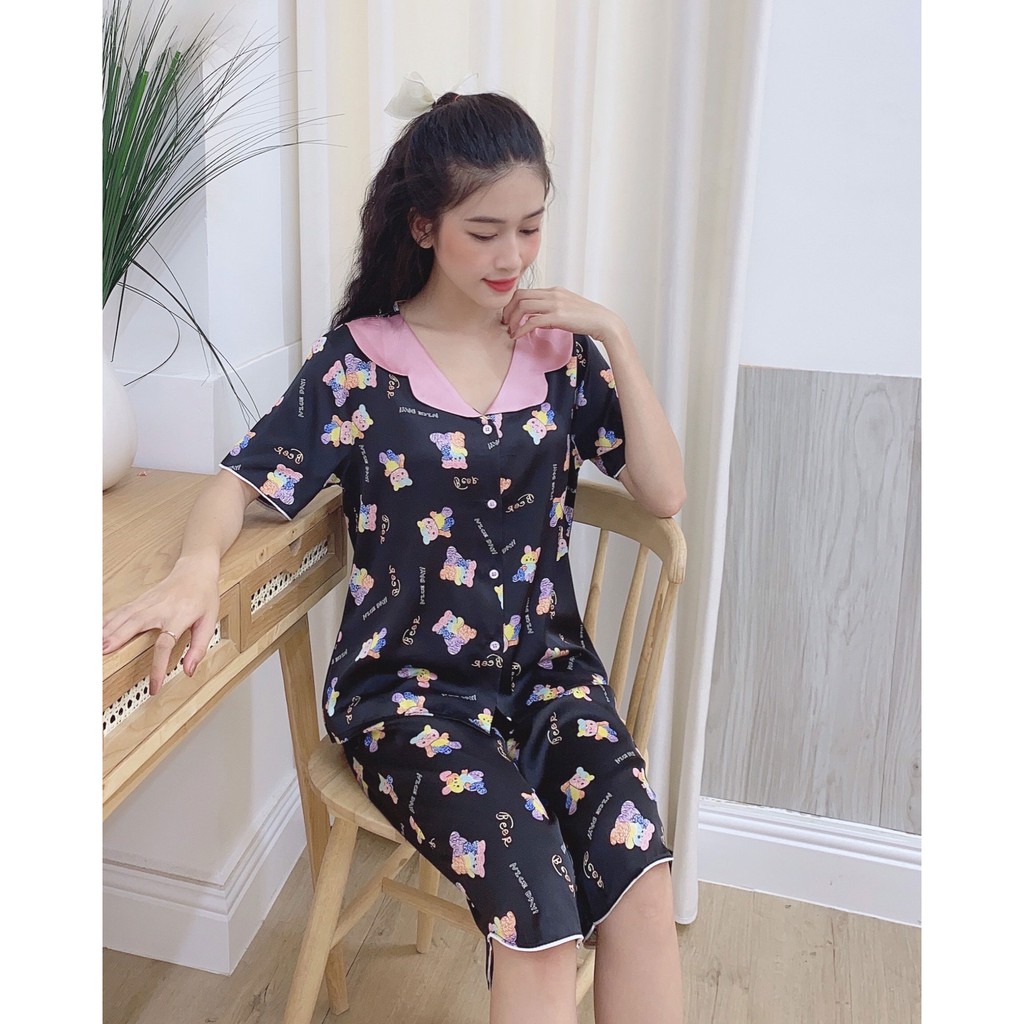 Đồ bộ pijama lửng lụa Latin loại 1 cao cấp, bộ mặc nhà nữ dễ thương