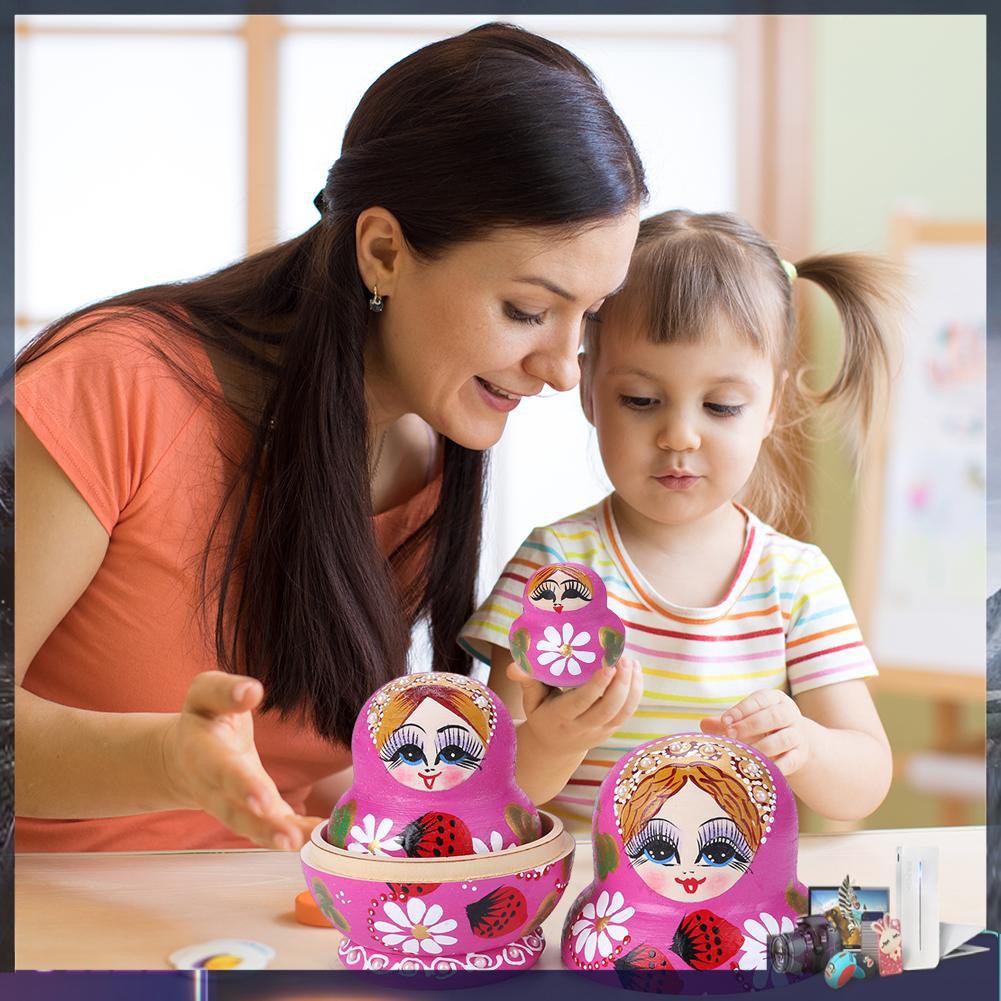 Set 10 búp bê Nga bằng gỗ sáng tạo họa tiết xinh xắn nhiều kích cỡ