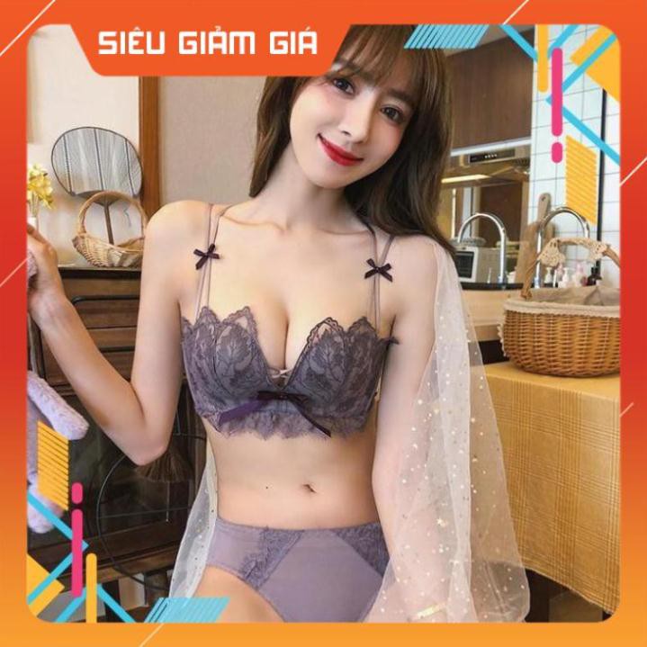 Áo Lót Nâng Ngực Không Gọng Hai Dây Phối Ren Vương Miện