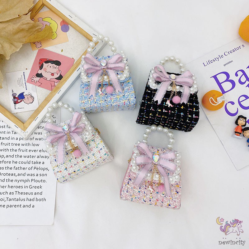 Túi Đeo Chéo Đính Nơ Và Ngọc Trai Dễ Thương Cho Bé Gái