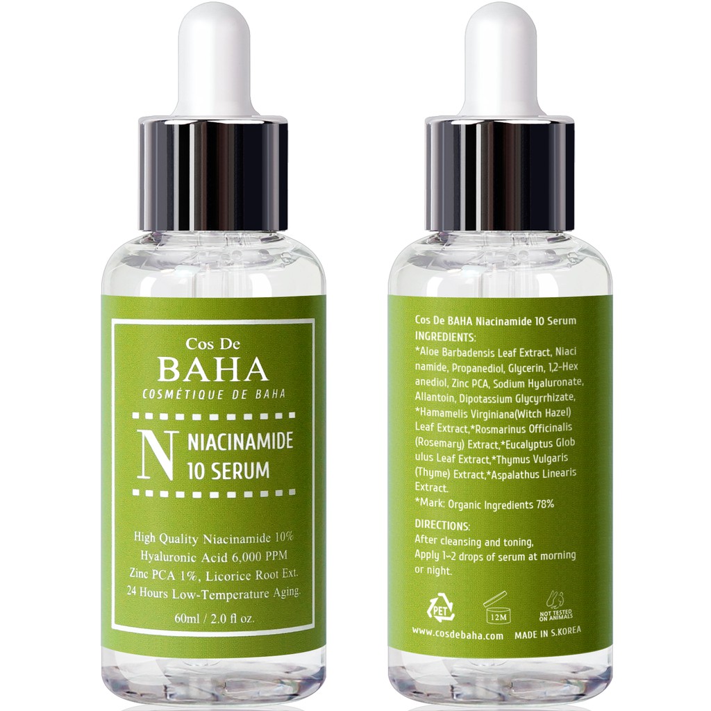 Serum Chứa 10% Niacinamide 1% + Kẽm 1% Giúp Làm Sáng Da Hỗ trợ giảm mụn Và Thu Nhỏ Lỗ Chân Lông Cho Da Mặt 60ml