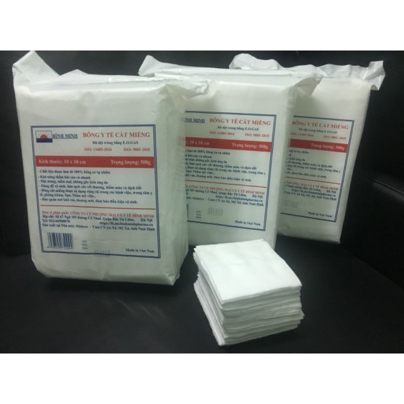 Bông cắt miếng sẵn Bình Minh  Gói 0.5kg – Bông dùng trong spa, phun xăm, vệ sinh cá nhân