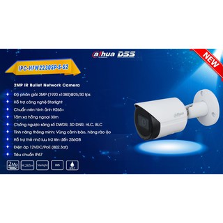 Camera IP Starlight 2.0MP DAHUA IPC-HFW2230SP-S-S2