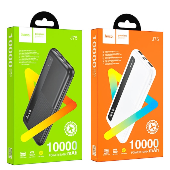 ✔FREESHIP✔️PIN SẠC DỰ PHÒNG POLYMER A+2 CỔNG USB-10000MAH HOCO J75 ĐÈN LED SIÊU MỎNG SẠC NHANH