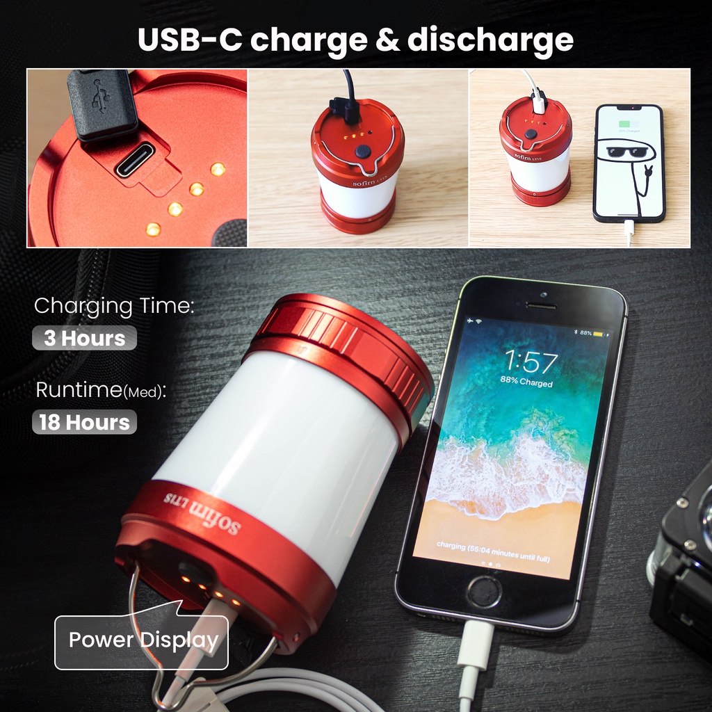 Đèn Lồng Cắm Trại Sofirn LT1s USB-C 500 lumen Ánh Sáng Trắng / Đỏ Có Thể Sạc Lại