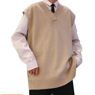 Áo Sweater Dệt Kim Không Tay Cổ Chữ V Ba Màu Tùy Chọn Phong Cách Hong Kong Trẻ Trung Dành Cho Nam