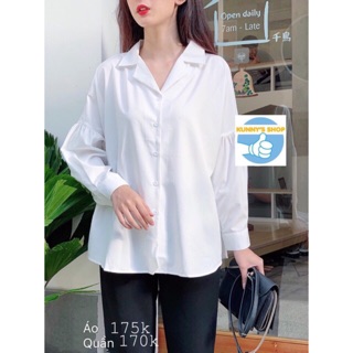 Áo sơ mi trắng cổ vest tay nhún nhẹ