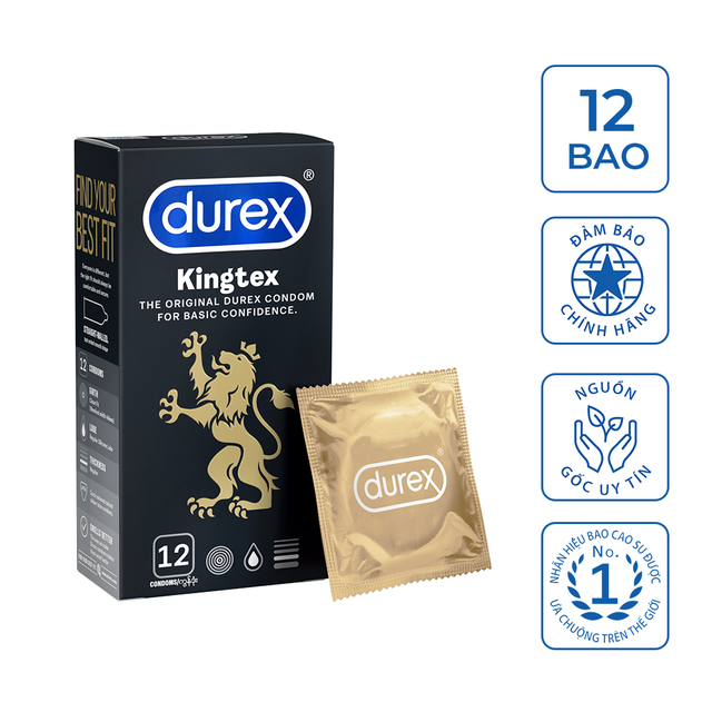 Bộ 1 hộp bao cao su Durex Kingtex 12 bao/hộp tặng 1 hộp Durex Pleasuremax 12 bao/hộp