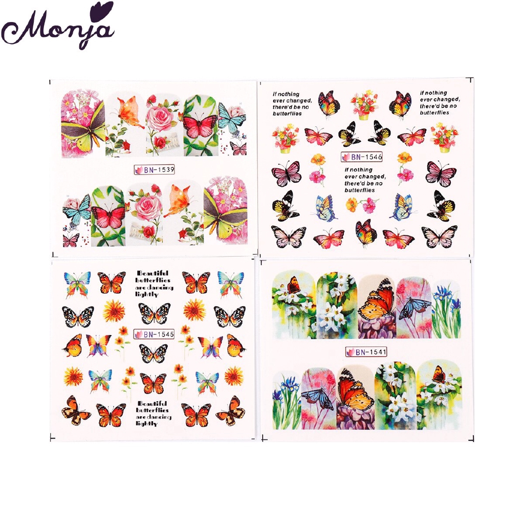 Set 12 miếng dán trang trí móng tay họa tiết bướm và hoa
