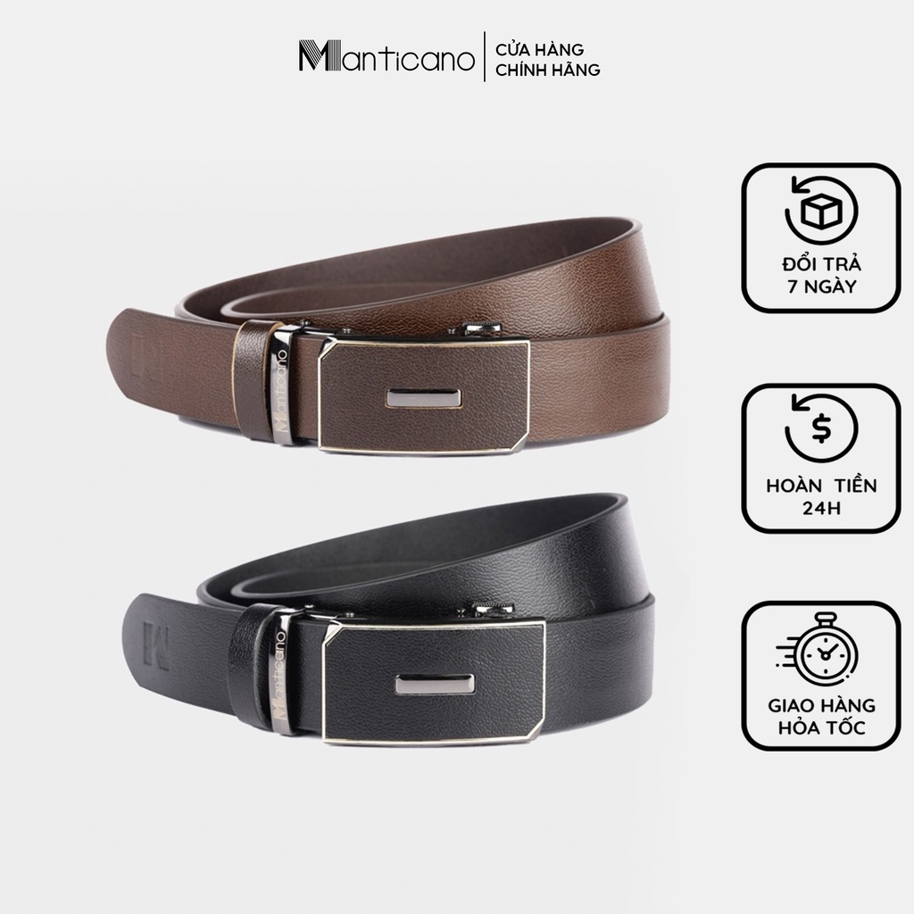 Thắt lưng nam Manticano da bò, mặt bằng da khóa tự động TL-7