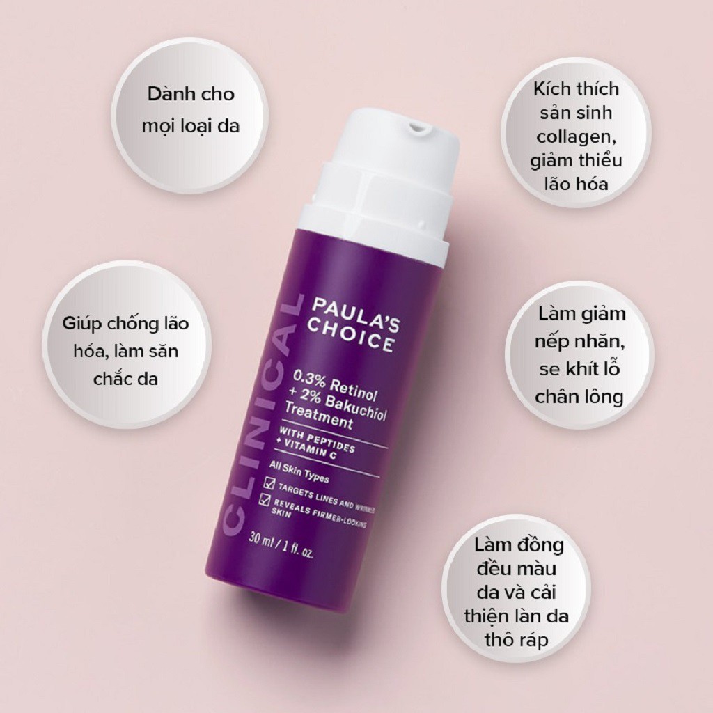 Tinh Chất Chống Lão Hóa Từ Retinol Và Bakuchiol Paula's Choice Clinical 0.3% Retinol + 2% Bakuchiol 5ml Và 30ml