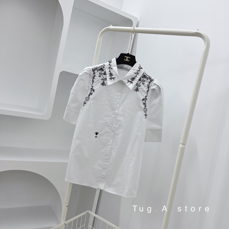 Áo Sơ mi cộc tay dior thêu hàng Quảg châu cao cấp
