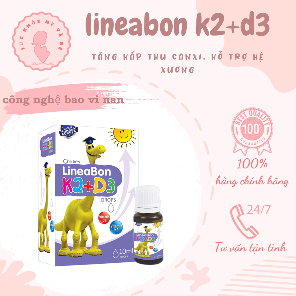 LineaBon vitamin D3 + K2 tăng hấp thu canxi phát triển chiều cao cho trẻ Dạng nhỏ giọt