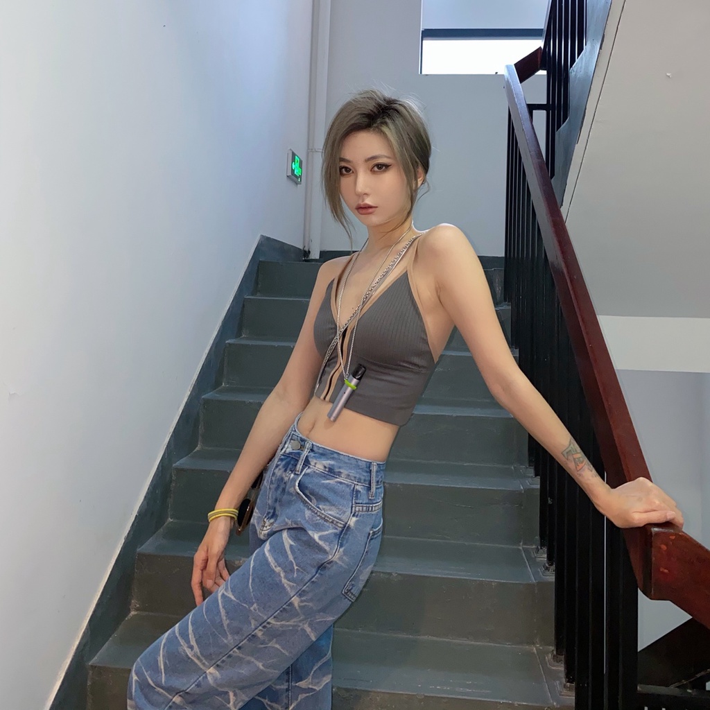 Cocory vn Áo Ngực Phối Khóa Kéo Có Mút Ngực Gợi Cảm Thời Trang Cho Nữ