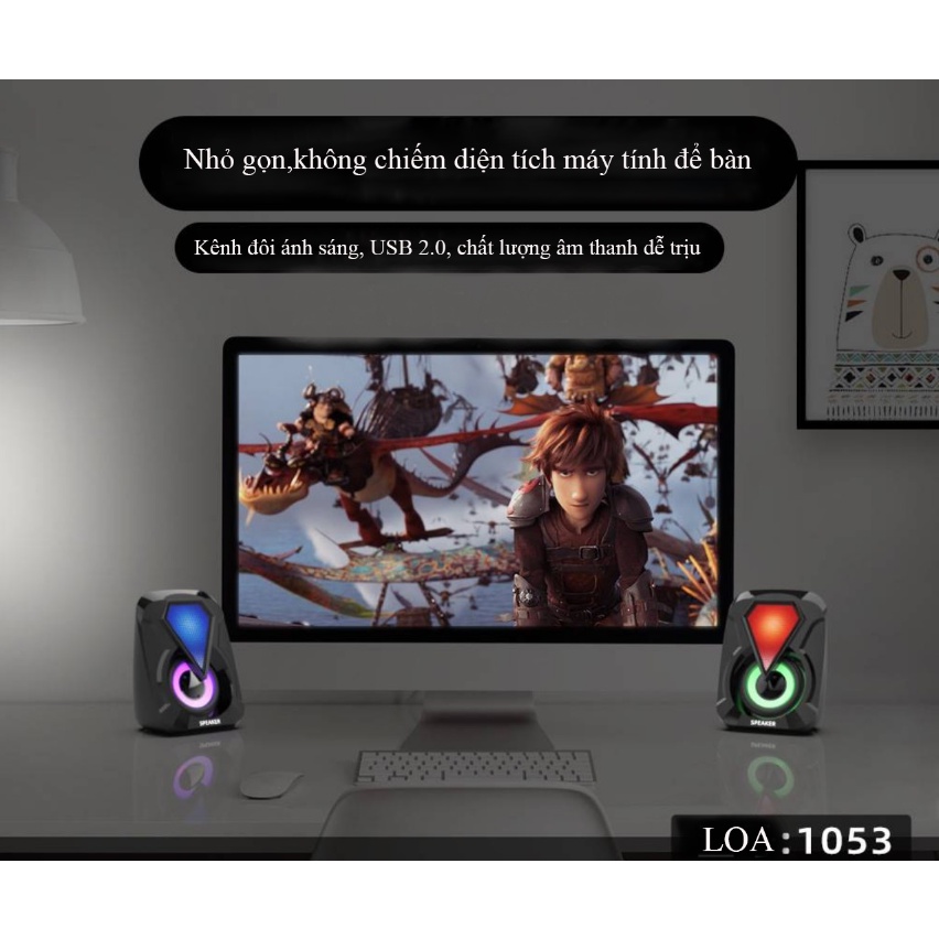 Loa máy tính vi tính E-1046/ E-1053 loa mini Led 7 màu để bàn bass giá rẻ LABADO