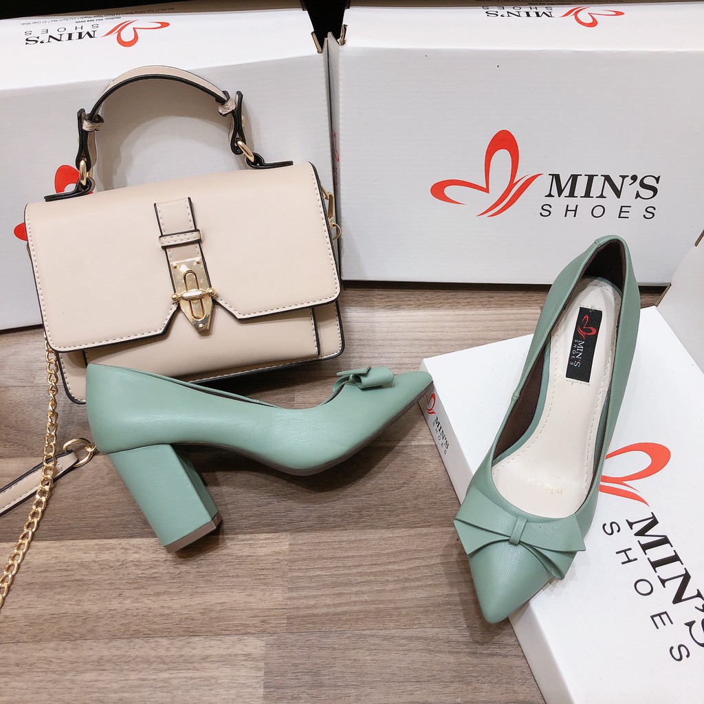Min's Shoes - Giày Da Cao Gót VN82 Xanh Mint