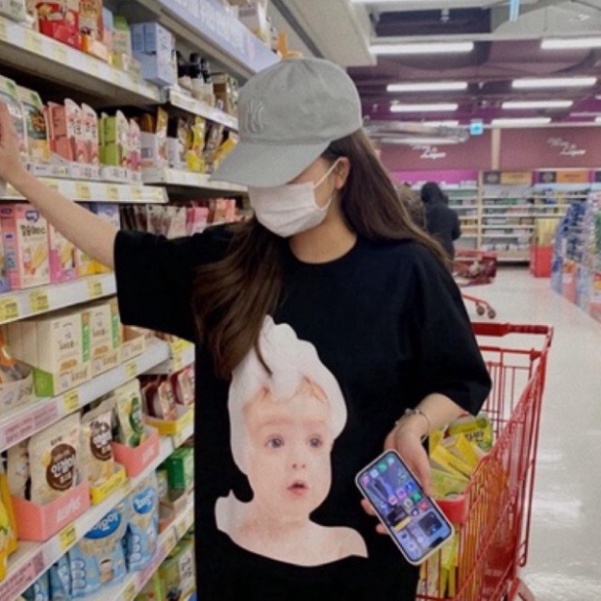 Áo phông tay lỡ ADLV thun Unisex nam nữ hình em bé chất cotton
