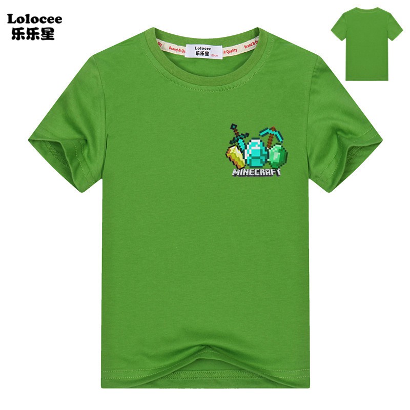 Minecraft Diamond Tools Printed T-shirt  Boys Short Sleeve T Shirt Summer Sport Tees