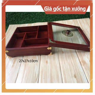 Khay Đựng Mứt Tết Vuông 5 Ngăn - Gỗ Hương Cao Cấp