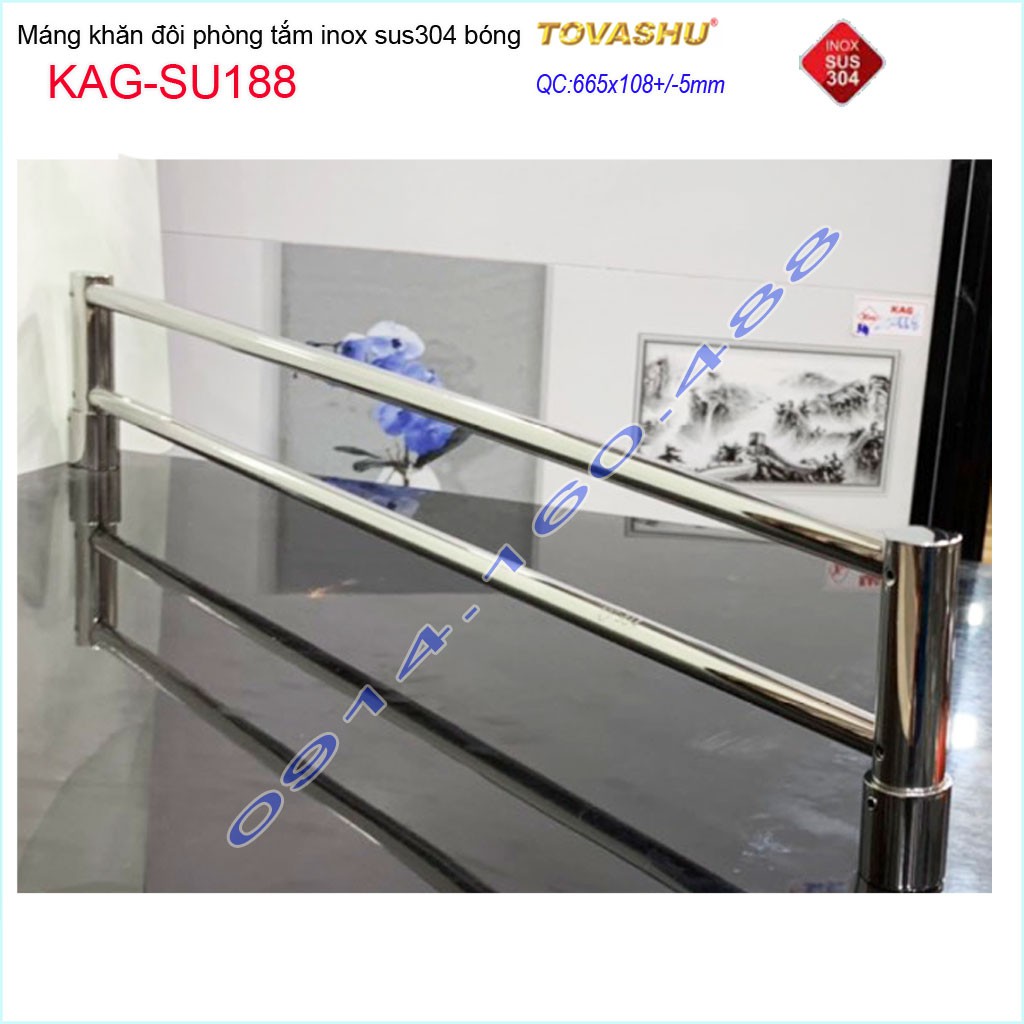 Thanh treo khăn tắm Tovashu KAG-304SU188, Giá treo khăn phòng tắm Inox hộp cao cấp SUS304 Nhật Bản