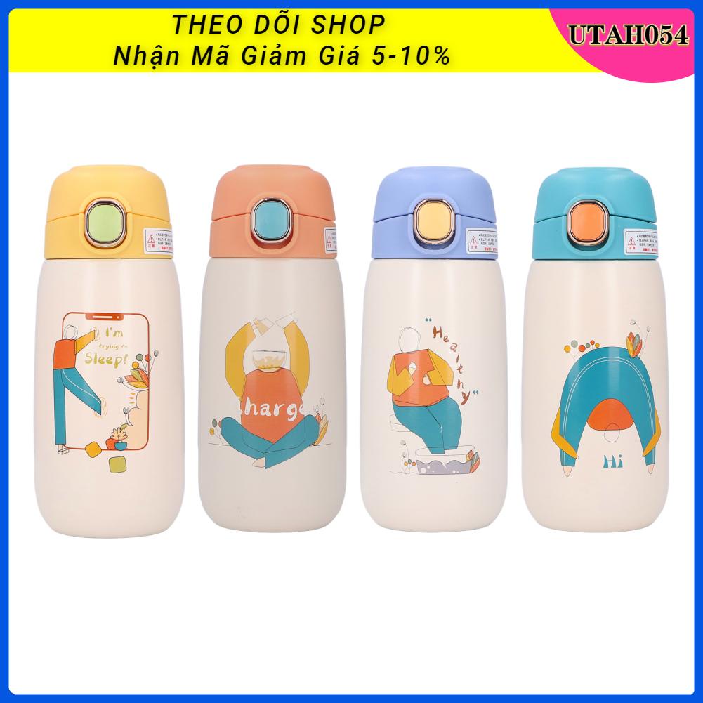 Utah054 Bình nước bằng thép không gỉ Trẻ em Du lịch Di động Mẫu Hoạt hình Dễ thương chân Quà tặng 420ml