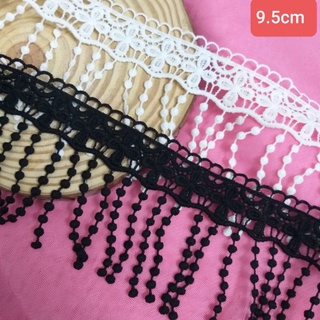 Ren chỉ cotton tua rua , màu trắng kem và màu đen ,size 9.5cm
