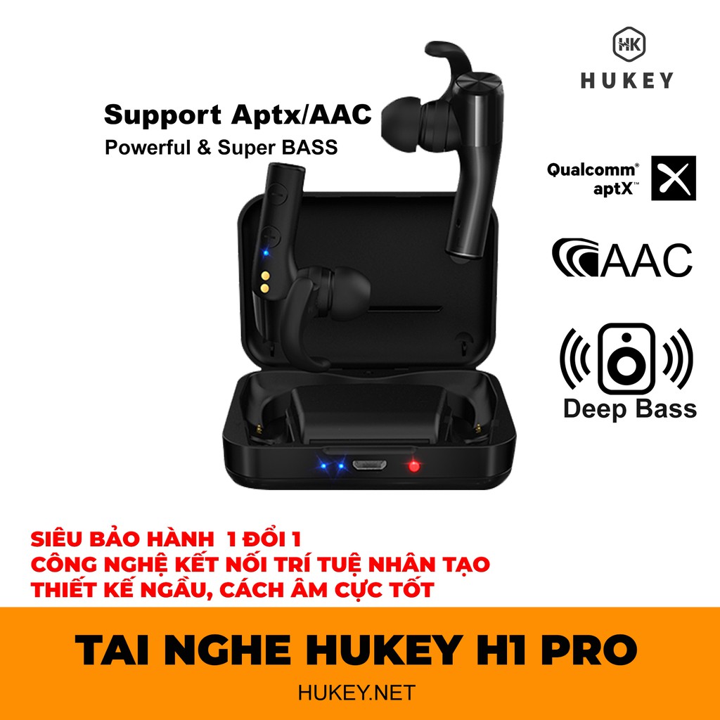 Tai nghe true wireless HUKEY H1 không dây hoàn toàn - true 3D sound- Super bass-đập chết PAMU slide, scroll, funcl AI
