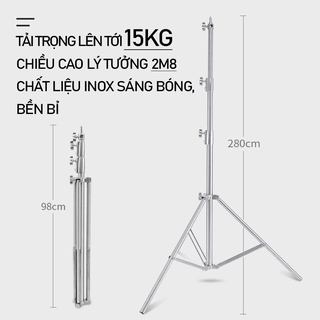 [deal sốc} chân đèn inox cao cấp 2m8 tải trọng 20kg, dùng cho các loại đèn studio 2 đầu nối 1/4 và 3/8