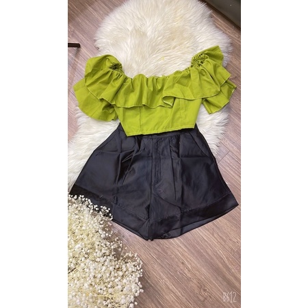 [Shop bigsize nữ 50kg đến 90kg] Set ÁO CROPTOP bẹt vai mix short -SBV66