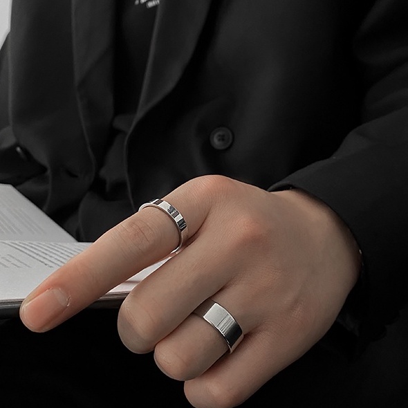 Nhẫn nam nữ tròn thời trang unisex màu bạc basic trơn Merin Accessories chất liệu Titan chống rỉ - Plain ring