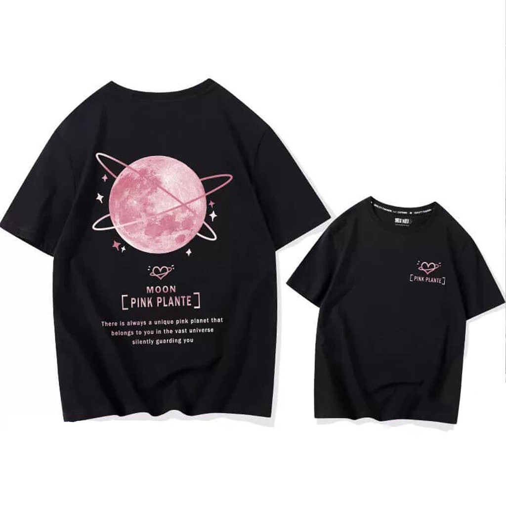 Áo thun tay lỡ nam nữ SAM CLO phông form rộng dáng Unisex, mặc lớp, nhóm, cặp in hình MẶT TRĂNG MOON PINK PLANTE màu đen