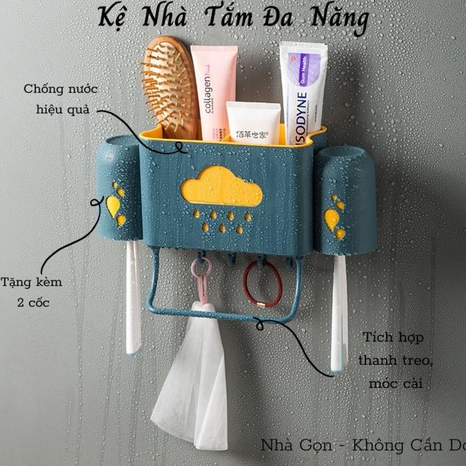 Kệ đa năng nhà tắm tiện ích hình đám mây, không cần khoan đục Tặng Kèm 2 Cốc