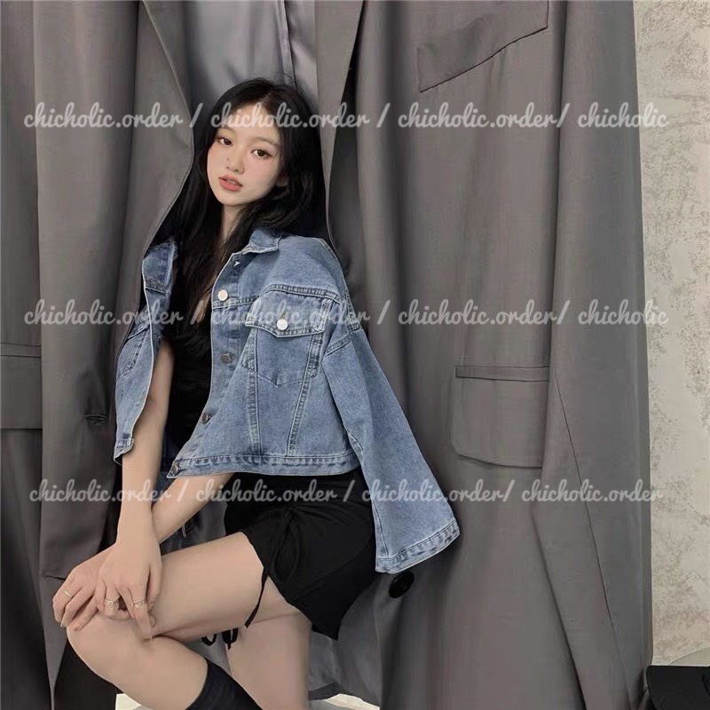 Áo Khoác Jean Dáng Croptop Thời Trang Nữ Phong Cách Hàn Quốc 2021 có ảnh thật