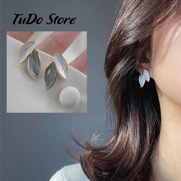 Bông tai, hoa tai nữ Hàn Quốc mạ bạc 925 hình chiếc lá nhỏ gọn cá tính HT1