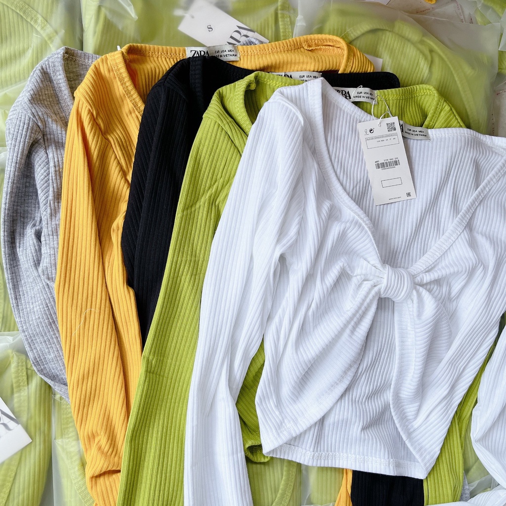 Áo Croptop Nữ Tay Dài, Xoắn Ngực Tạo Kiểu Hình Nơ - Tharo Clothing [AO00072]