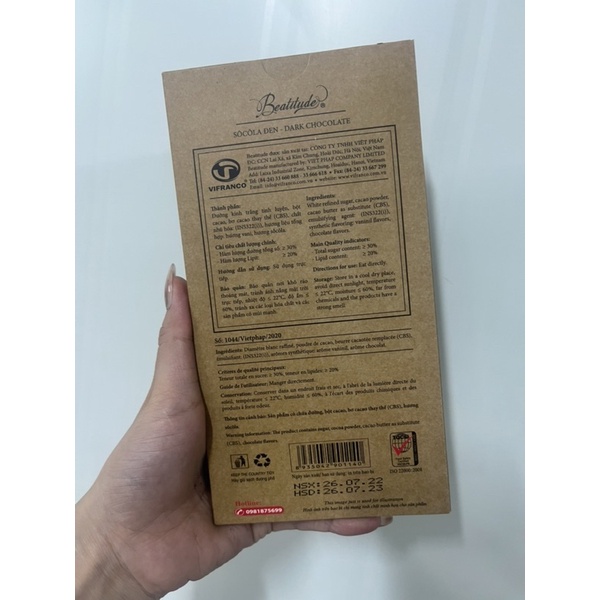 Socola Đen nguyên chất 70% cocoa 100g