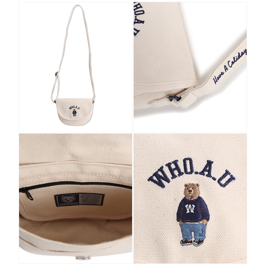 Hàng Có Sẵn❤️Túi Đeo Chéo Vải Canvas Mini Thêu Hình Nửa Mặt Gấu Phong Cách Hàn Quốc Mới 2022🇰🇷