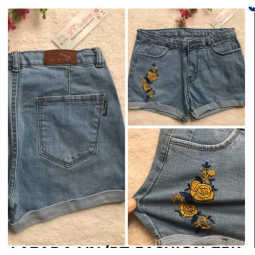 Quần Sọt Đùi (Short) Jean Coton Co Dãn, Thêu Hoa Thời Trang 2018 - XMFashionBeauty-  SO003 Xịn