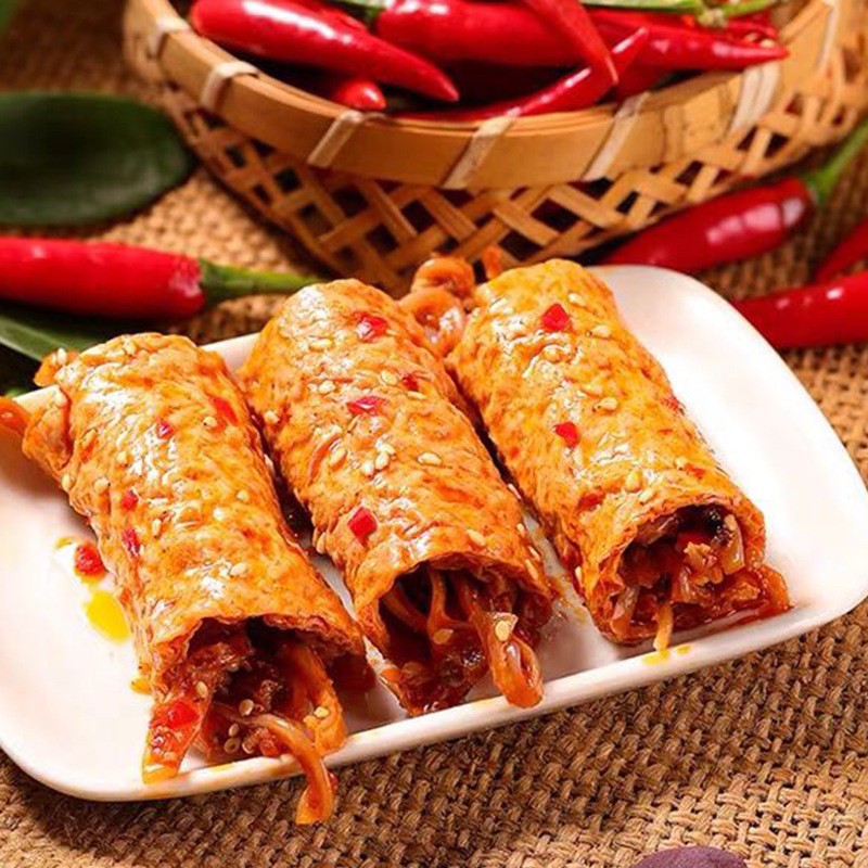 Đậu phụ cay cuộn sườn sụn - đồ ăn vặt ngon ngon