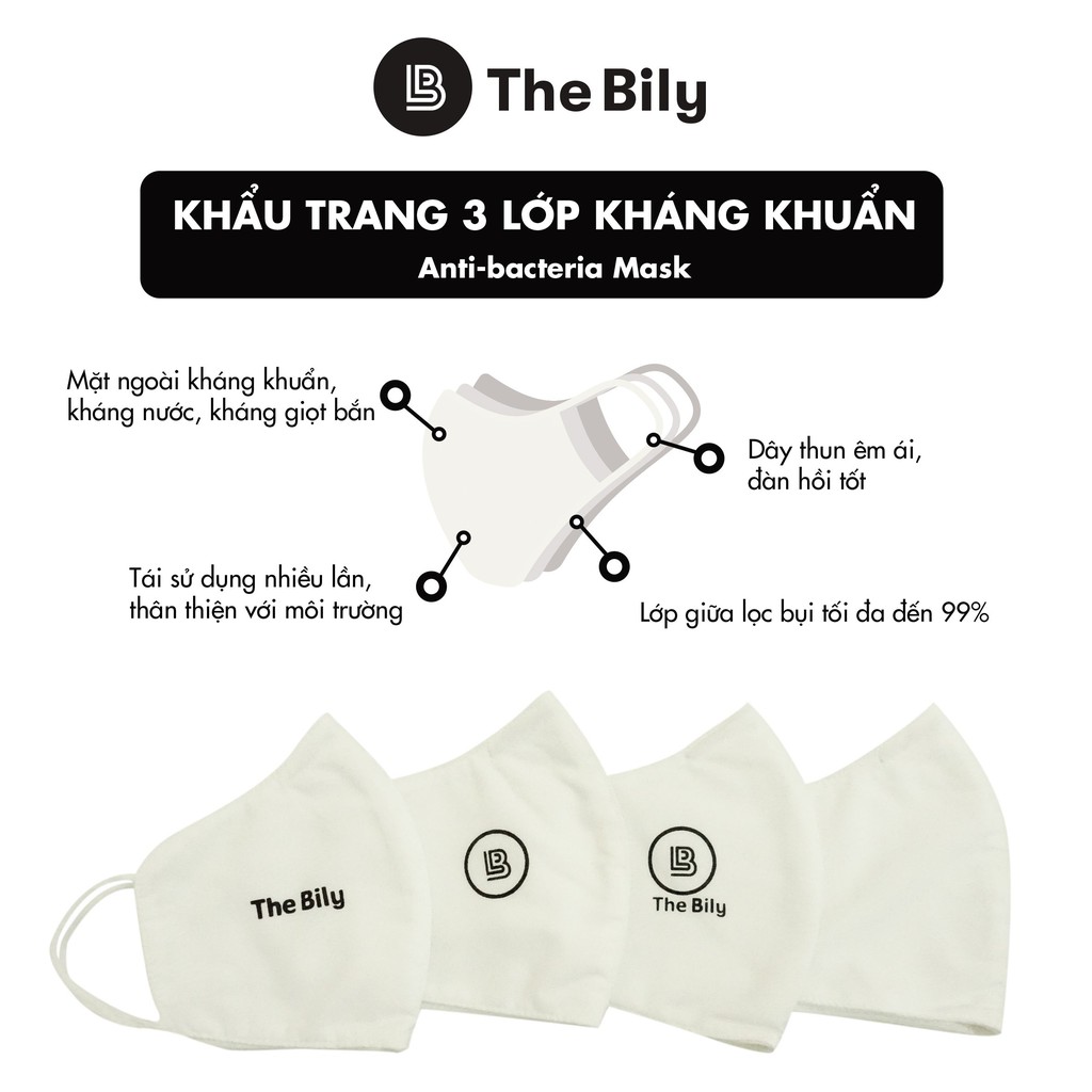 Khẩu trang vải THE BILY kháng khuẩn 3 lớp logo The Bily