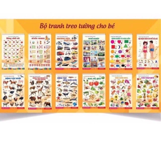 BỘ TRANH SONG NGỮ TREO TƯỜNG 14 CHỦ ĐỀ CHO BÉ