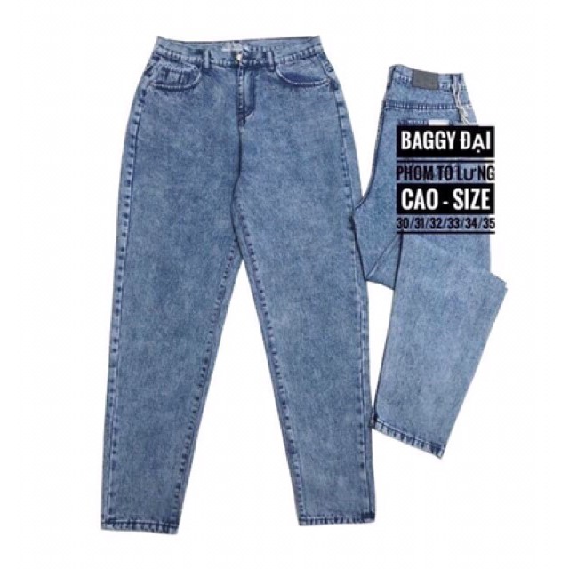 Quần jeans nữ baggy dáng trơn cạp cao may gấu New