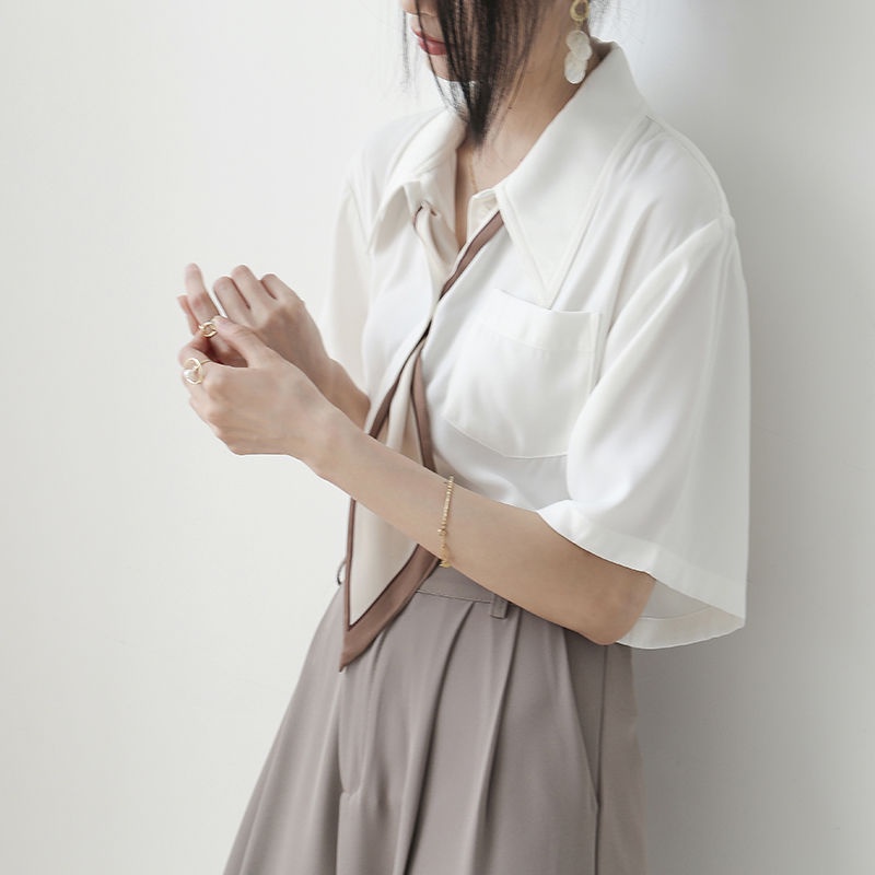 Áo Thun Ngắn Tay Phối Cà Vạt Thời Trang Mùa Hè Dành Cho Nữ