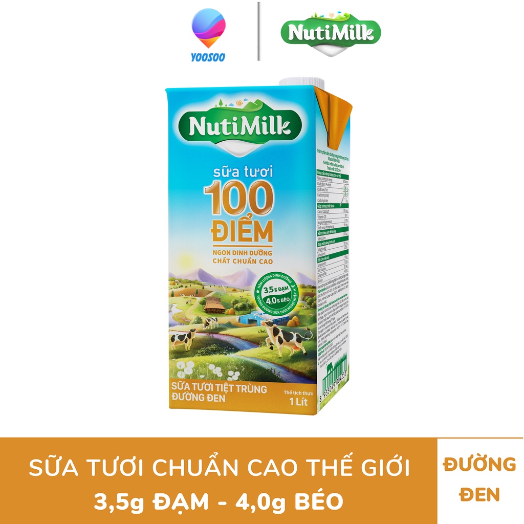 Thùng/ 12 Hộp NUTIMILK Sữa Tươi Tiệt Trùng Nguyên Chất/ Ít Đường/ Có Đường/ Đường Đen Hộp 1000mL - NUTIFOOD -YOOSOO MALL