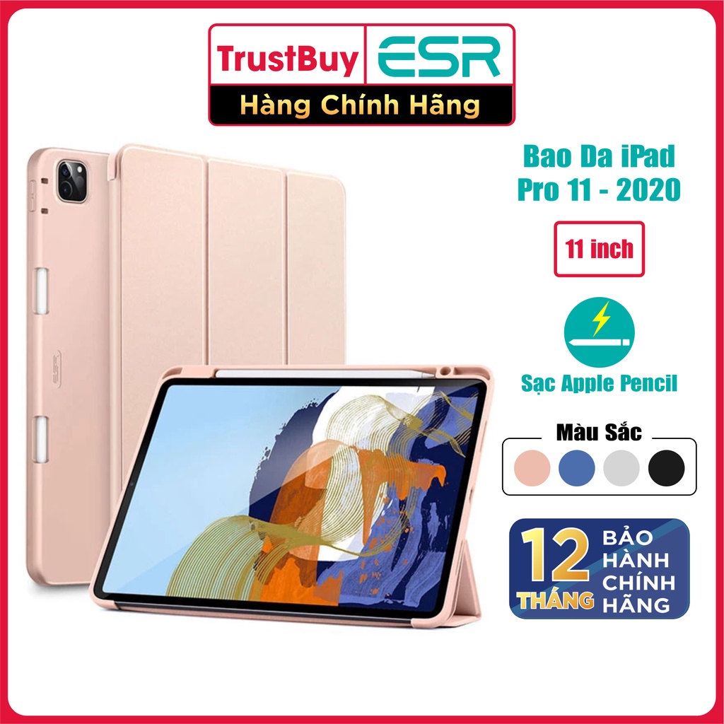 Bao Da iPad Pro 11 2020 ESR MAGNETIC Hỗ Trợ Sạc Apple Pencil, Nắp Đóng Mở Nam Châm Hít, Tắt Mở Tự Động - Hàng Chính Hãng