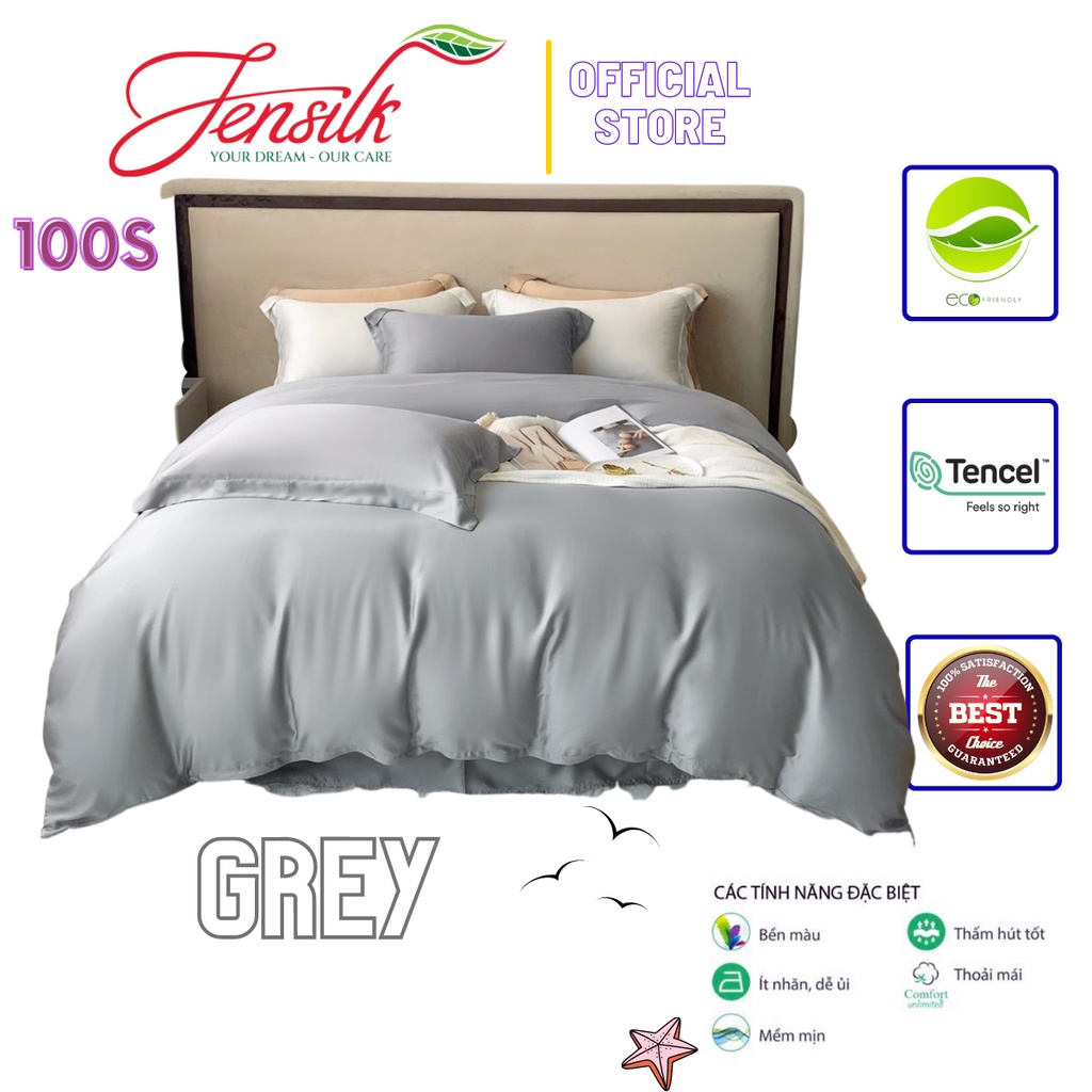 [Tencel 100S] Bộ chăn ga gối cao cấp 100%Tencel 100s, Màu Ghi Xám Sang trọng, đẳng cấp, chất liệu si