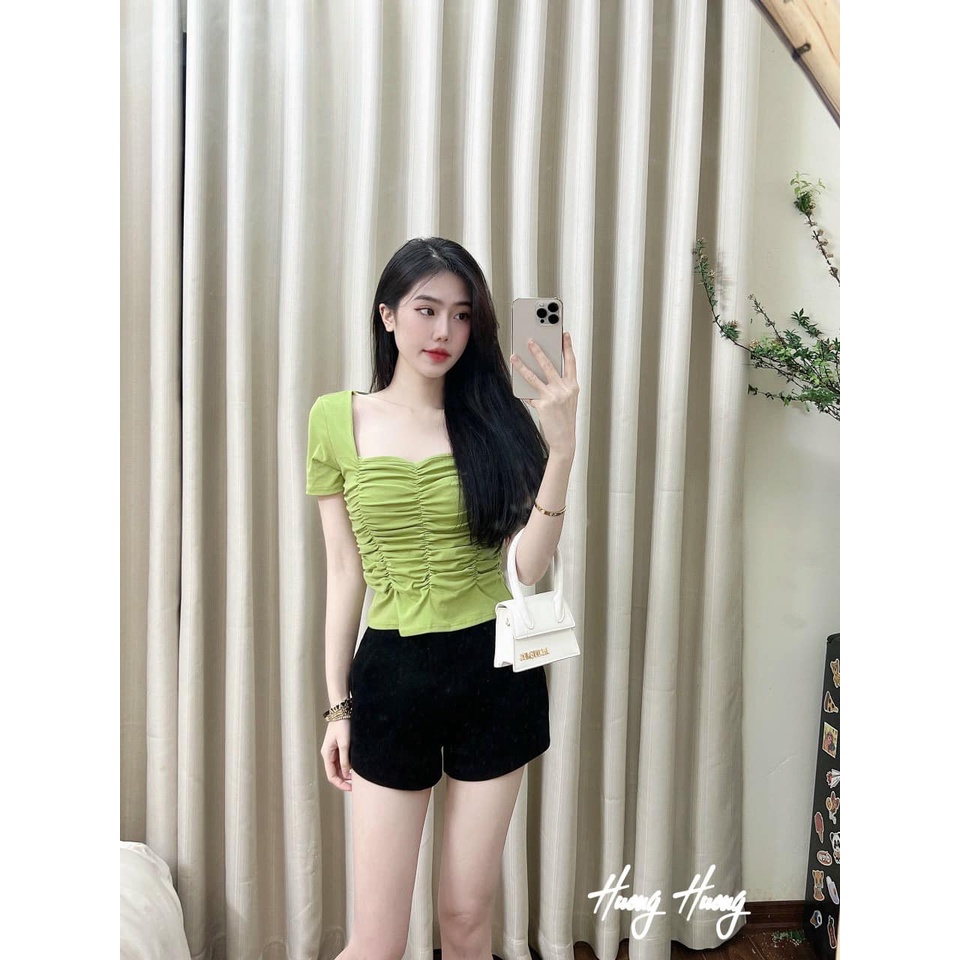 ÁO phông cổ vuông nhún nhún(kèm ảnh thật và video)