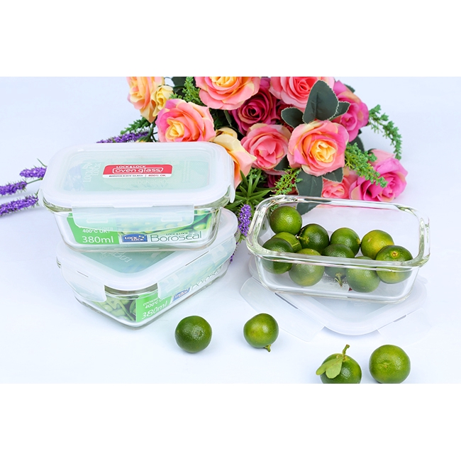 Bộ hộp đựng cơm thủy tinh LocknLock có túi LLG422 (3 Hộp 380ml) - HAPOS Phân Phối
