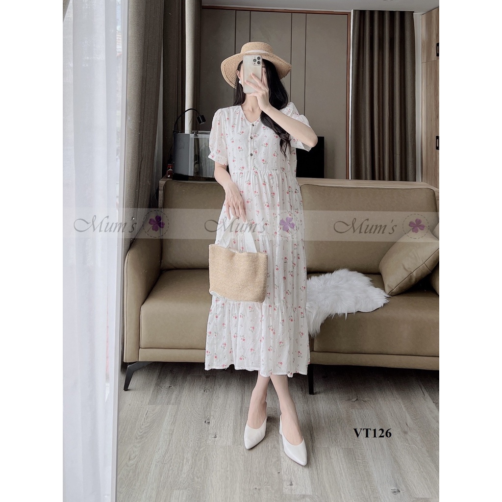ĐẦM BẦU CÔNG SỞ MUM'S SHOP  FREESHIP  Váy bầu xinh mùa hè thô trắng hoa hồng hai tầng