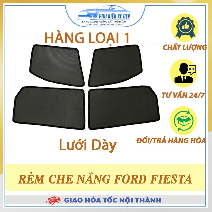 Rèm che nắng ô tô NAM CHÂM theo xe Ford Fiesta ⚡ HÀNG LOẠI 1 - LƯỚI DÀY ⚡ - Combo 4 tấm chắn nắng - VIỆT NAM SẢN XUẤT